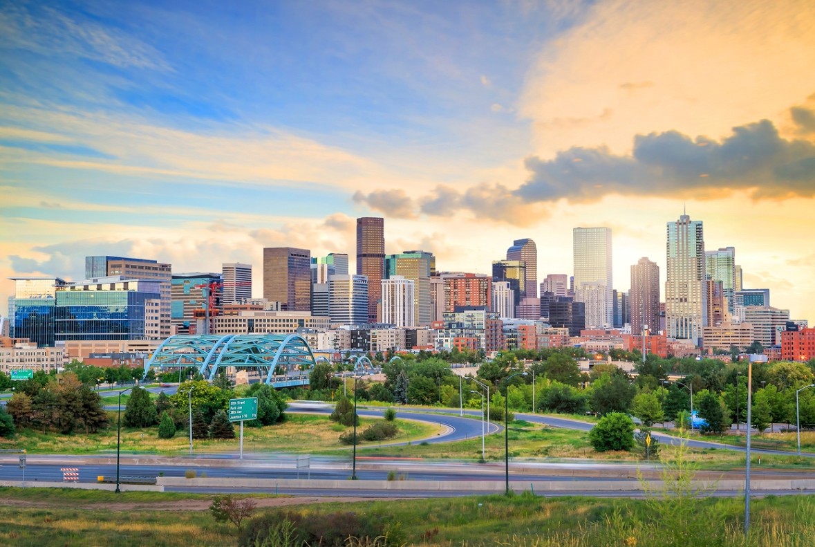 Denver skyline at sunset