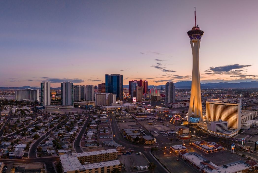Las Vegas skyline at sunset
