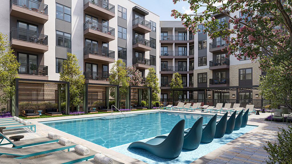 Rendering Pool at Merrick Midway Apartments in Farmers Branch TX