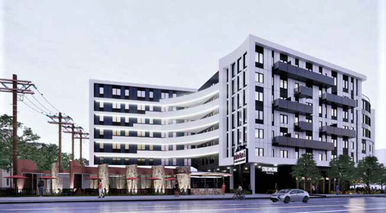 Exterior rendering of Lunelle Apartments in Los Angeles, CA