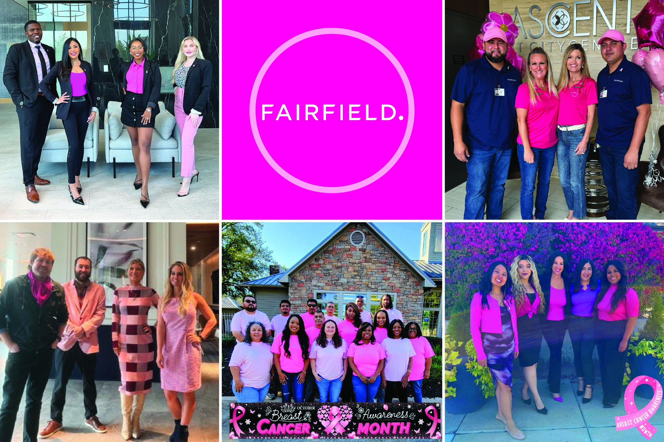 collage of associate wearing pink.