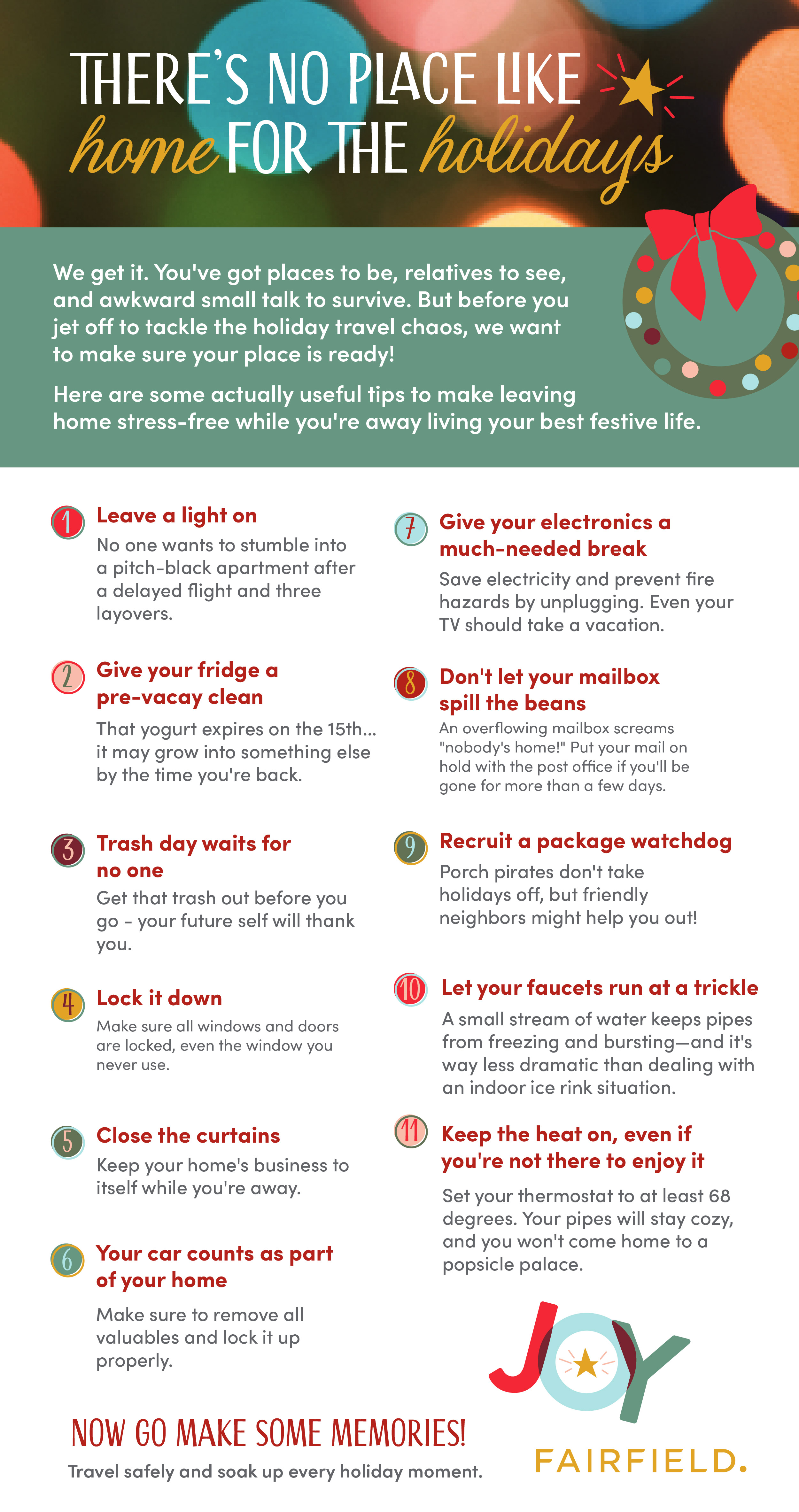 Checklist with 10 text items to prepare for holiday travel.