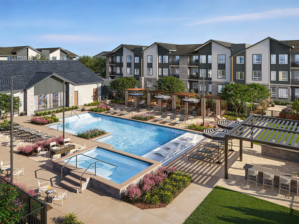 Rendering of pool at Rowlen Apartments in Broomfield CO